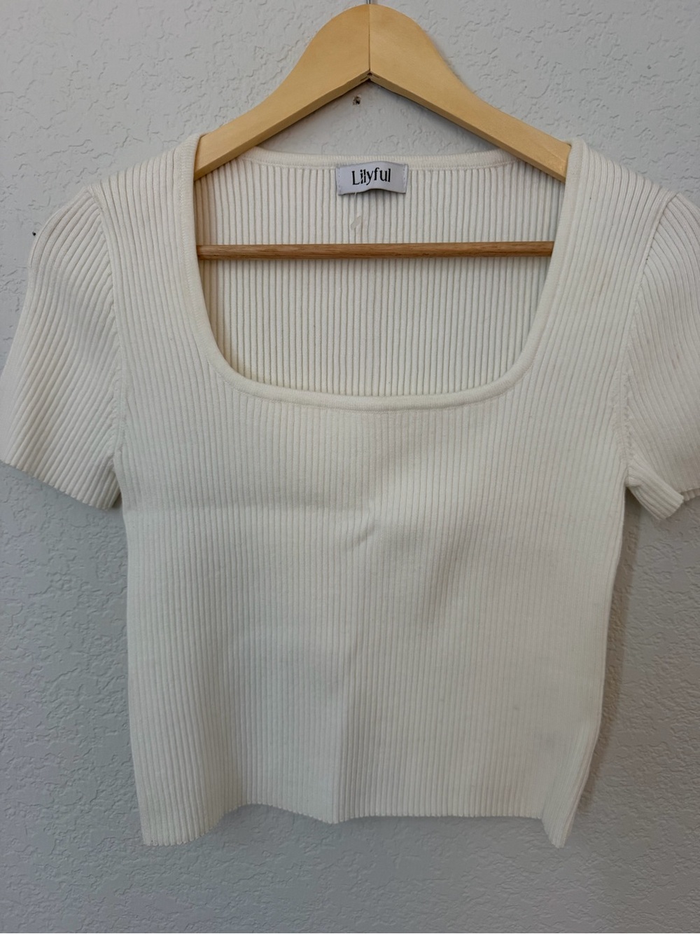Lilyful Ivory/Cream Ribbed Square-Neck Short Sleeve Top